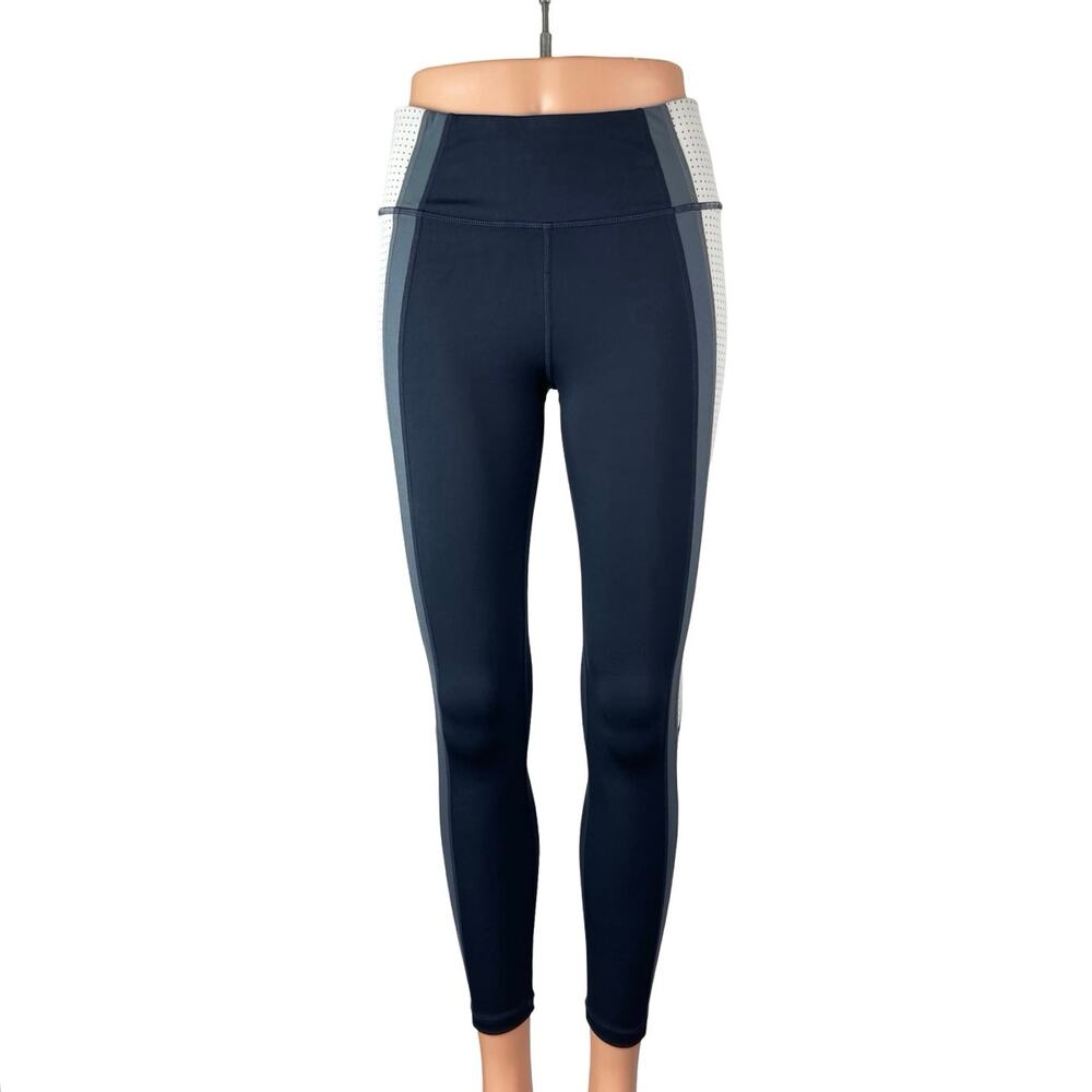 Athleta Women's Blue Colorblock Mid Rise Yoga Workout Athletic Leggings Pants S